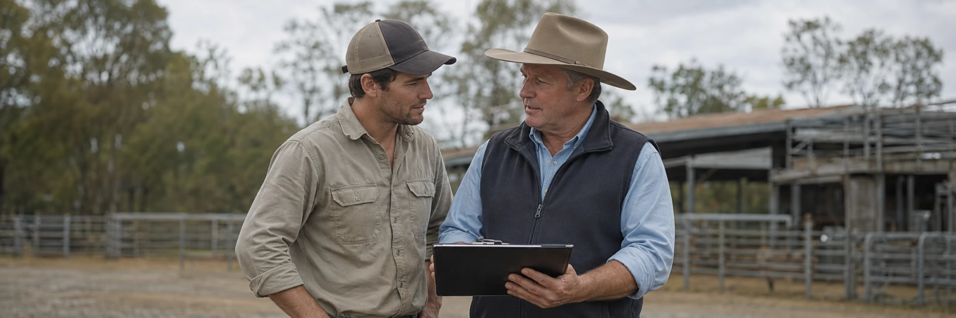 Regional livestock and property agents discussing work at the saleyards