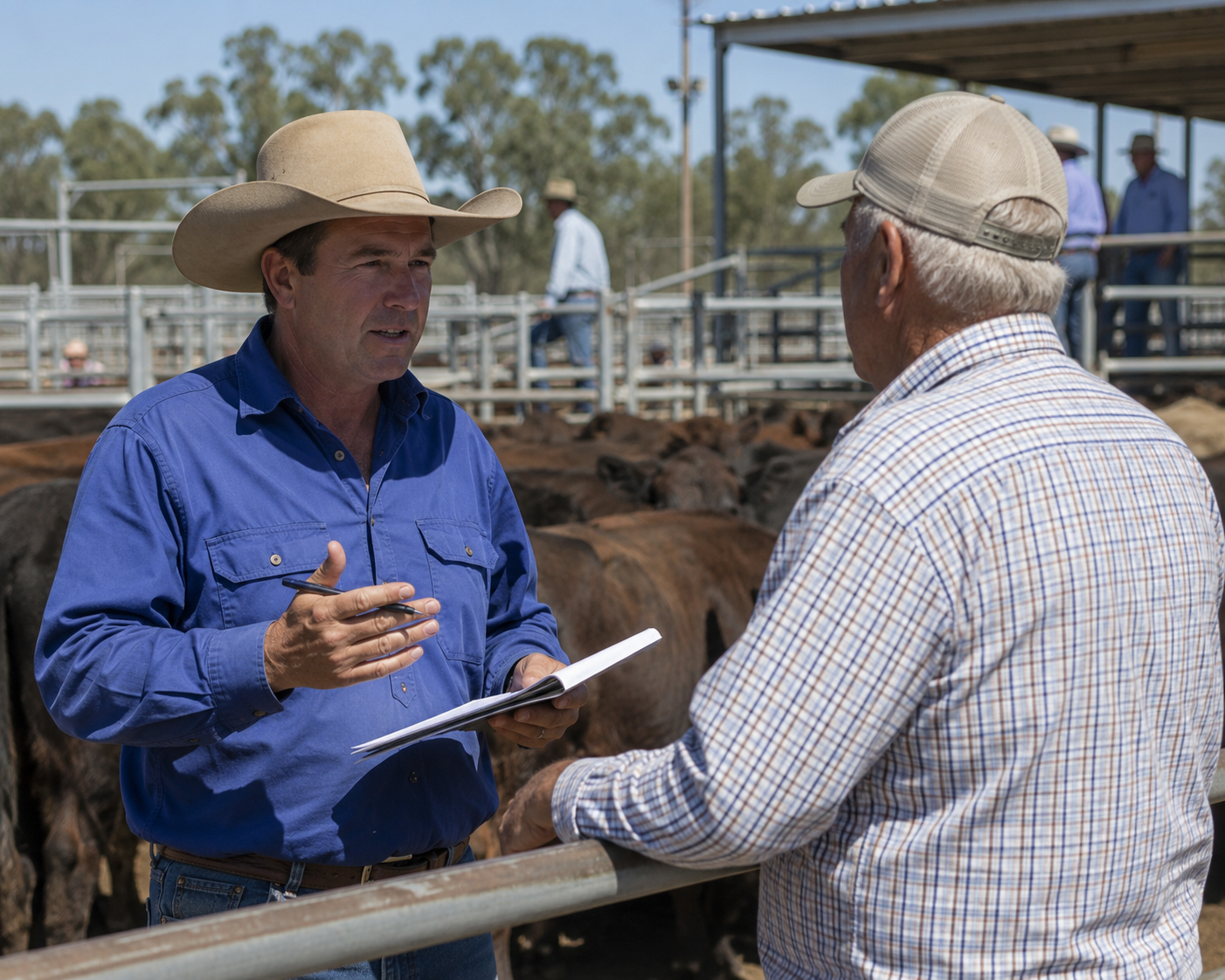 rma network Livestock and Property Agent talking with a producer at a regional saleyard